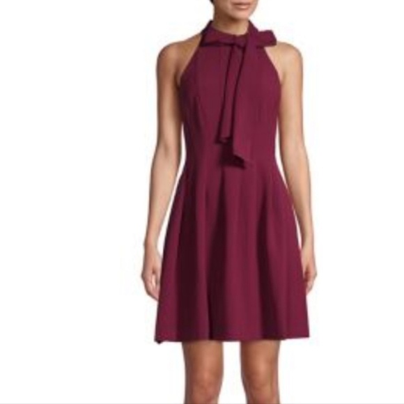 Vince Camuto Women's Bow-Neck Fit & Flare Dress (dark cherry/maroon)(size 12) - Picture 2 of 7